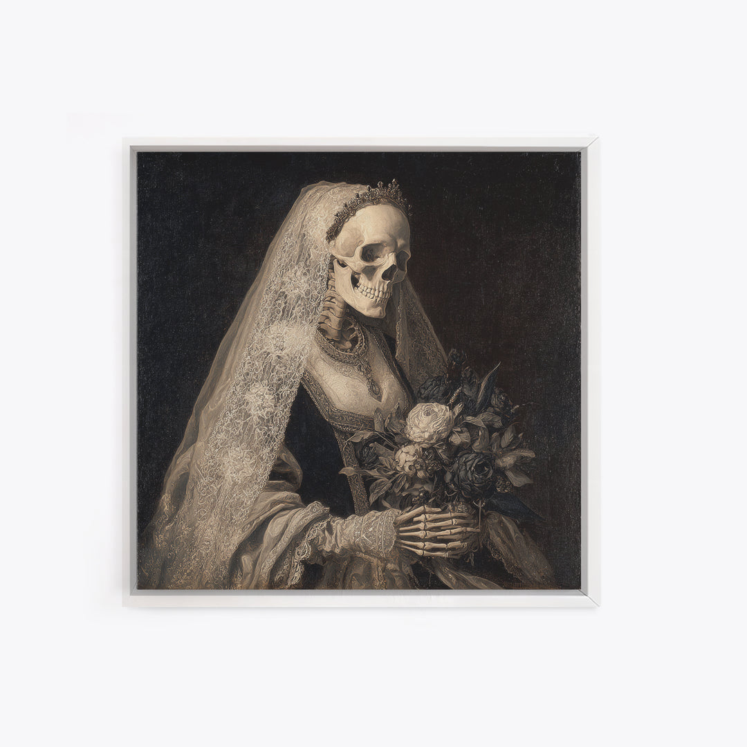The Skeletal Bride, Danse Macabre Art, Square Wall Art, Macabre Wall Art, Canvas Print, Halloween Wall Art