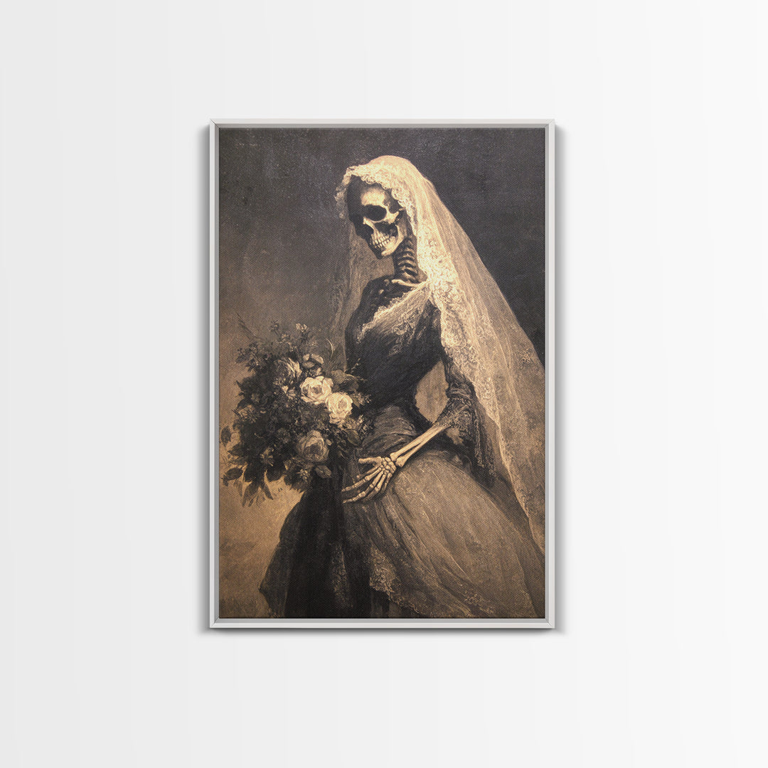 The Skeletal Bride, Symbolist Dream Art, Vertical Wall Art, Gothic Horror Wall Art, Framed Canvas Print, Halloween Wall Art
