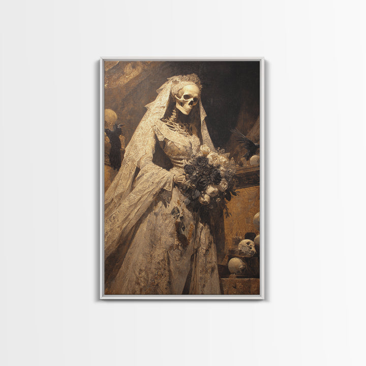 The Skeletal Bride, Ornate Symbolist Art, Vertical Wall Art, Gothic Horror Wall Art, Canvas Print, Halloween Wall Art