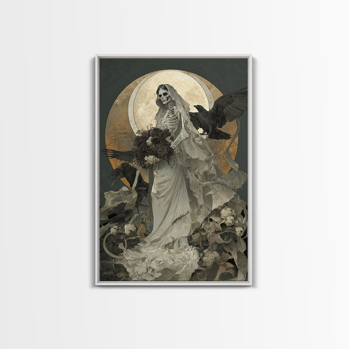 The Skeletal Bride, Decadent Gothic Art, Vertical Wall Art, Dark Halloween Decor, Framed Canvas Print, Halloween Wall Art