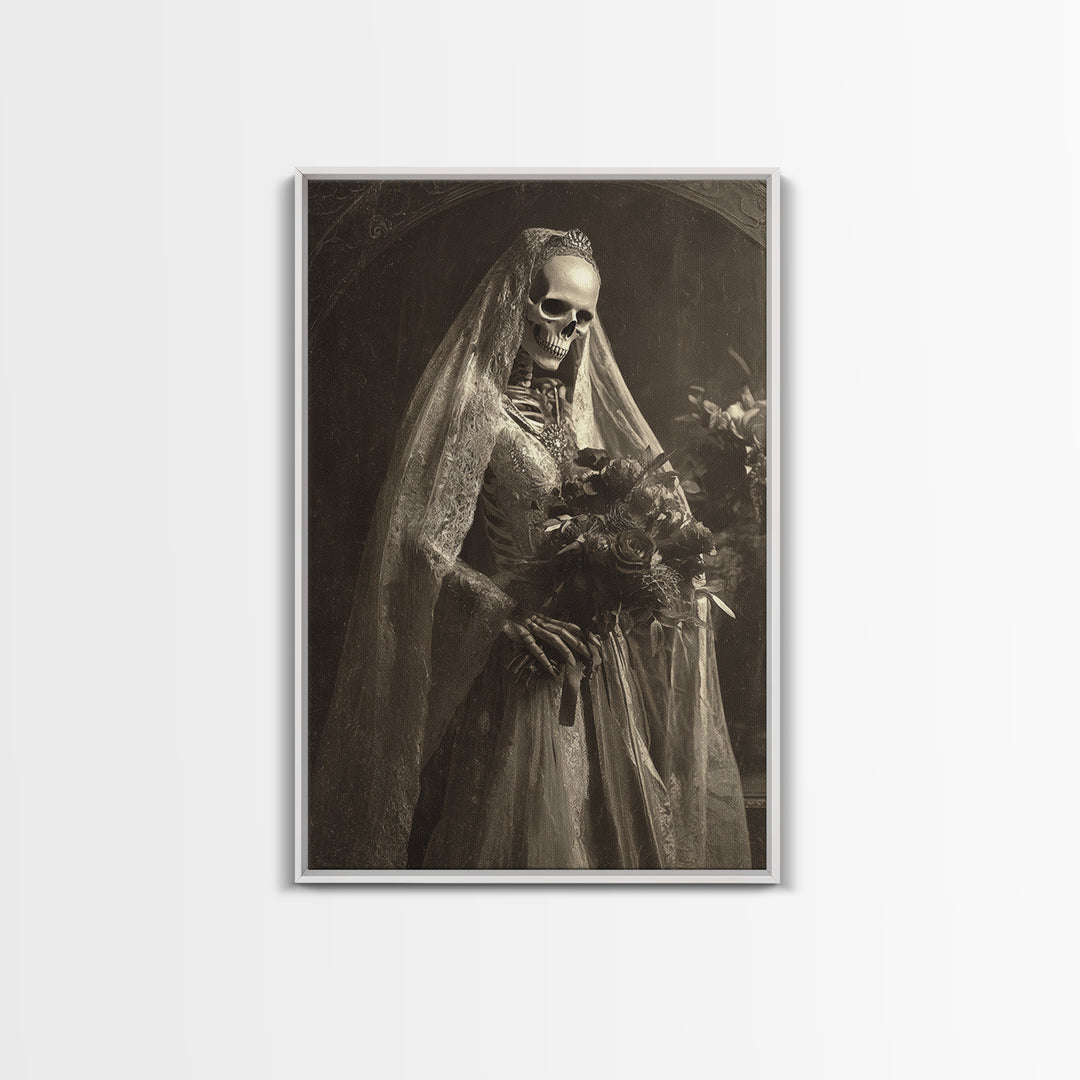 The Skeletal Bride, Dark Symbolist Art, Vertical Wall Art, Dark Fantasy Wall Art, Framed Canvas Print, Halloween Wall Art