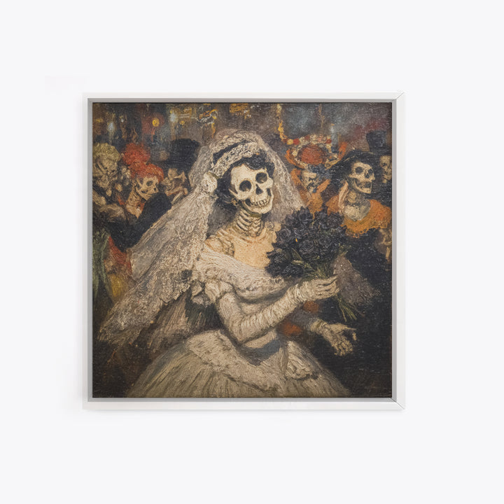 The Skeletal Bride, Grotesque Carnival Art, Square Wall Art, Dark Fantasy Wall Art, Canvas Print, Halloween Wall Art, Gothic Home Decor