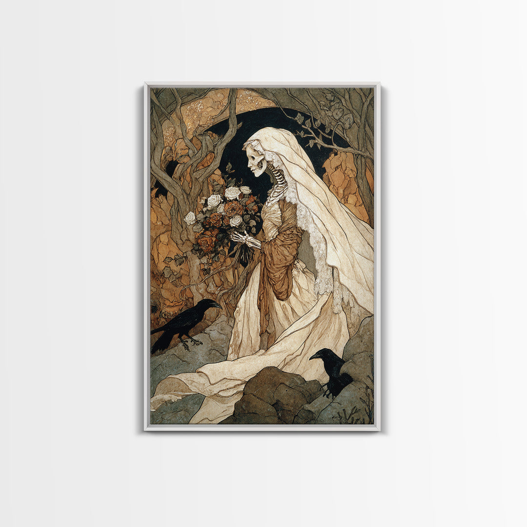 The Skeletal Bride, Gothic Storybook Art, Vertical Wall Art, Gothic Horror Wall Art, Canvas Print, Halloween Wall Art