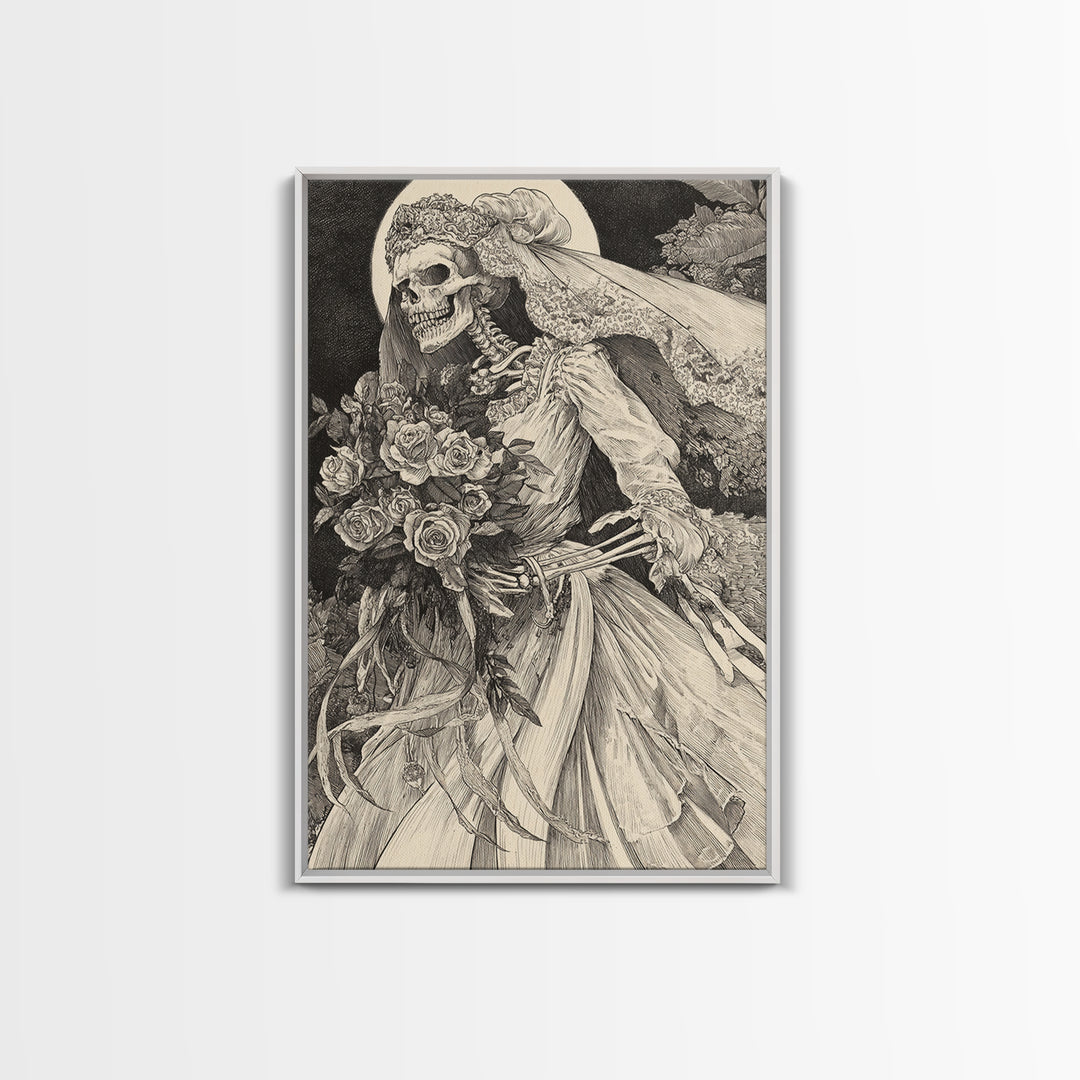 The Skeletal Bride, Victorian Macabre Art, Vertical Wall Art, Dark Fantasy Wall Art, Canvas Print, Halloween Wall Art, Halloween Decor