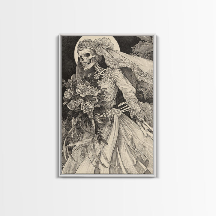 The Skeletal Bride, Victorian Macabre Art, Vertical Wall Art, Dark Fantasy Wall Art, Canvas Print, Halloween Wall Art, Halloween Decor