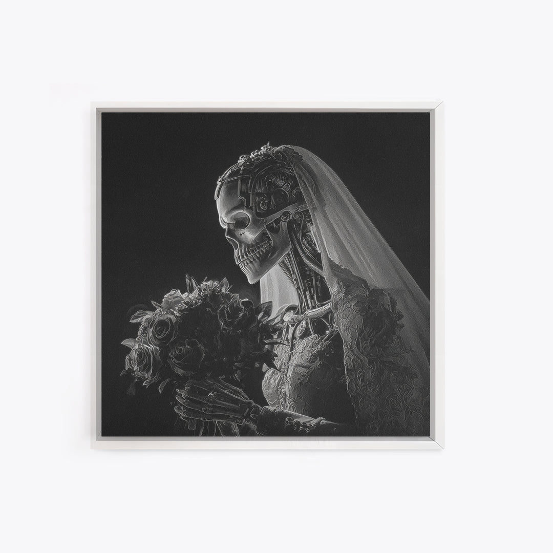 The Skeletal Bride, Biomechanical Horror Art, Square Wall Art, Dark Fantasy Wall Art, Canvas Print, Halloween Wall Art, Halloween Decor