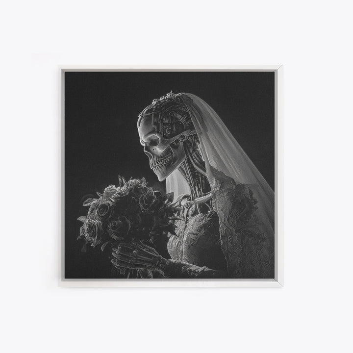 The Skeletal Bride, Biomechanical Horror Art, Square Wall Art, Dark Fantasy Wall Art, Canvas Print, Halloween Wall Art, Halloween Decor