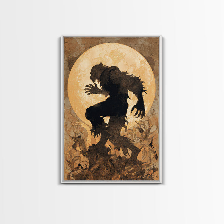 The Moon-Cursed Werewolf, Dark Renaissance Art, Vertical Wall Art, Macabre Wall Art, Framed Canvas Print, Halloween Wall Art