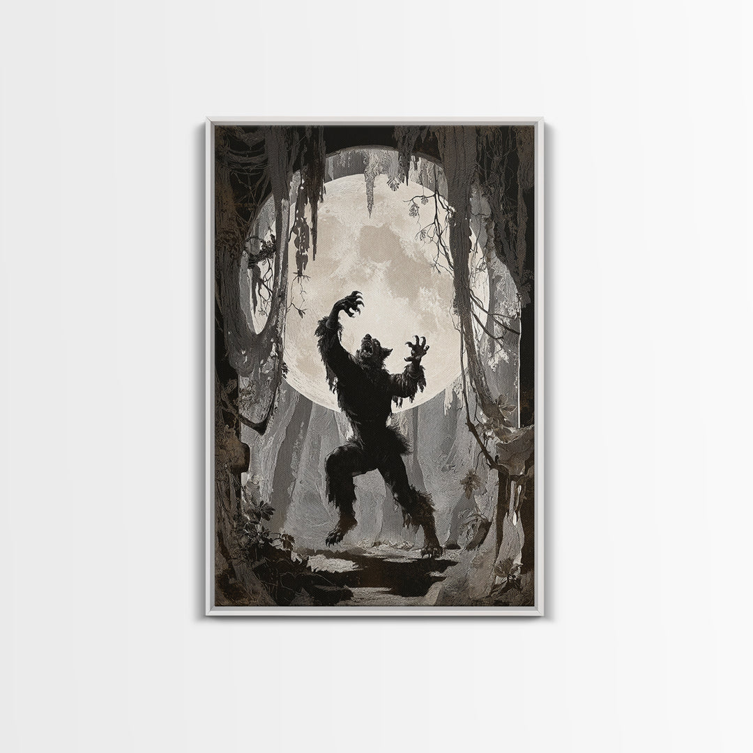 The Moon-Cursed Werewolf, Danse Macabre Art, Vertical Wall Art, Dark Fantasy Wall Art, Framed Canvas Print