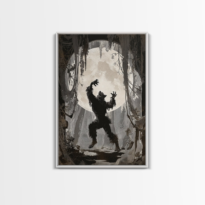 The Moon-Cursed Werewolf, Danse Macabre Art, Vertical Wall Art, Dark Fantasy Wall Art, Framed Canvas Print