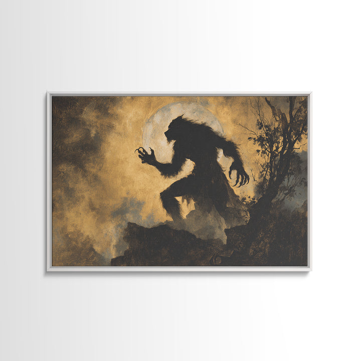 The Moon-Cursed Werewolf, Baroque Witchcraft Art, Landscape Wall Art, Dark Fantasy Wall Art, Framed Canvas Print, Halloween Wall Art