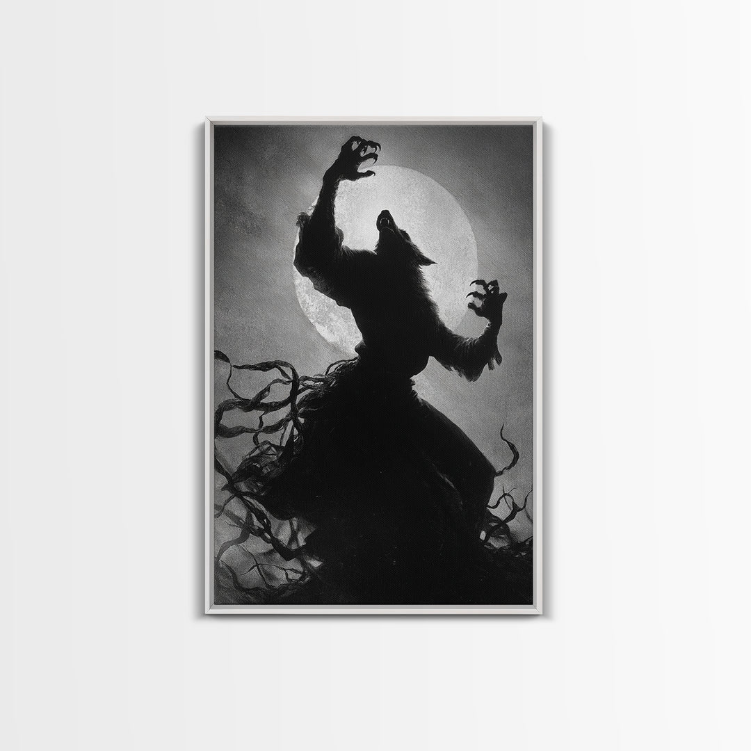The Moon-Cursed Werewolf, Dark Romantic Horror Art, Vertical Wall Art, Gothic Horror Wall Art, Framed Canvas Print, Halloween Wall Art