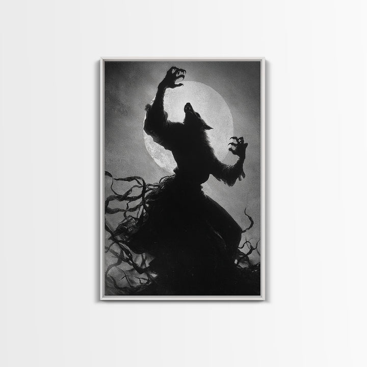 The Moon-Cursed Werewolf, Dark Romantic Horror Art, Vertical Wall Art, Gothic Horror Wall Art, Framed Canvas Print, Halloween Wall Art