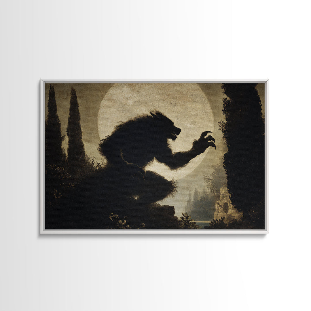 The Moon-Cursed Werewolf, Symbolist Gothic Landscape, Landscape Wall Art, Macabre Wall Art, Canvas Print, Halloween Wall Art