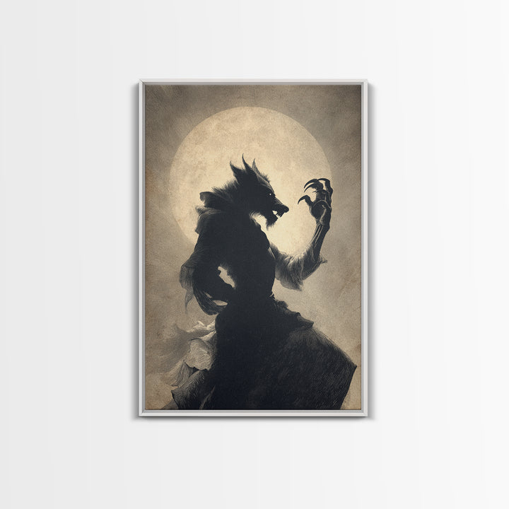The Moon-Cursed Werewolf, Decadent Gothic Art, Vertical Wall Art, Macabre Wall Art, Canvas Print, Halloween Wall Art