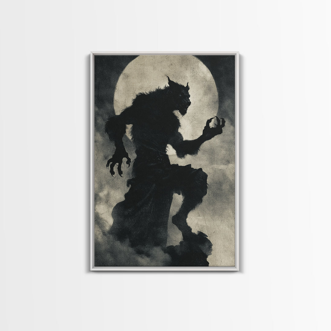 The Moon-Cursed Werewolf, Dark Symbolist Art, Vertical Wall Art, Dark Halloween Decor, Canvas Print, Halloween Wall Art