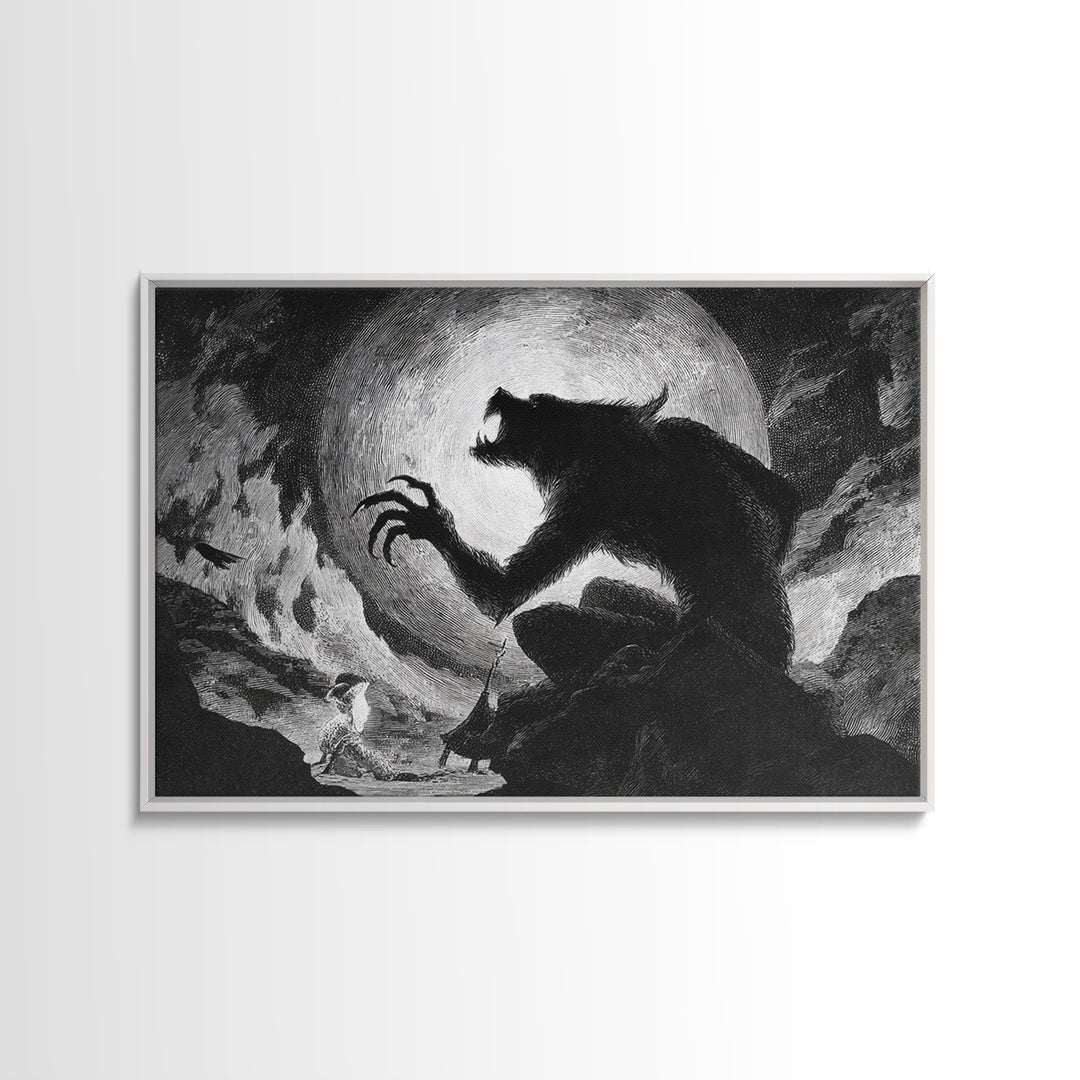 The Moon-Cursed Werewolf, Expressionist Nightmare Art, Landscape Wall Art, Dark Halloween Decor, Canvas Print, Halloween Wall Art