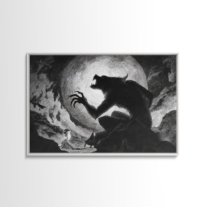 The Moon-Cursed Werewolf, Expressionist Nightmare Art, Landscape Wall Art, Dark Halloween Decor, Canvas Print, Halloween Wall Art