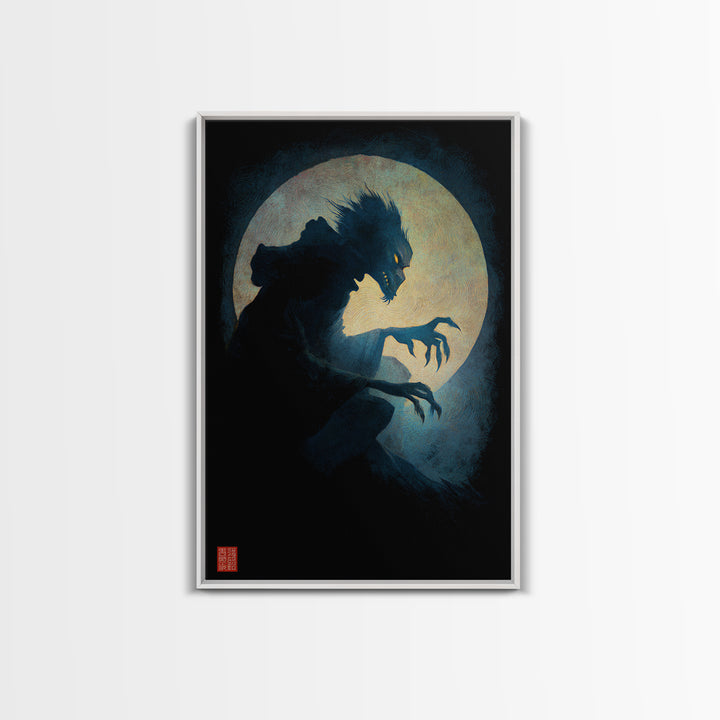 The Moon-Cursed Werewolf, Expressionist Gothic Art, Vertical Wall Art, Dark Halloween Decor, Canvas Print, Halloween Wall Art