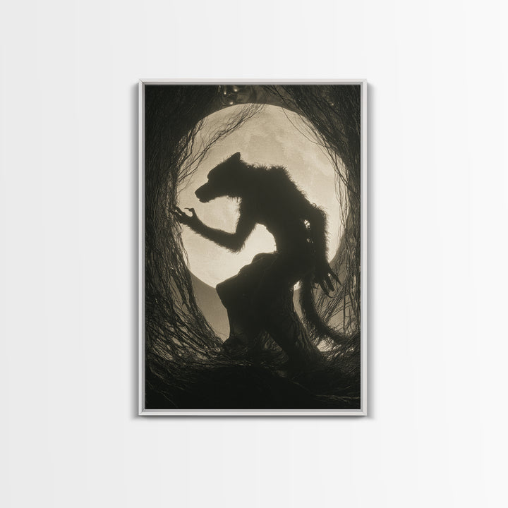 The Moon-Cursed Werewolf, Biomechanical Horror Art, Vertical Wall Art, Dark Halloween Decor, Canvas Print, Halloween Wall Art
