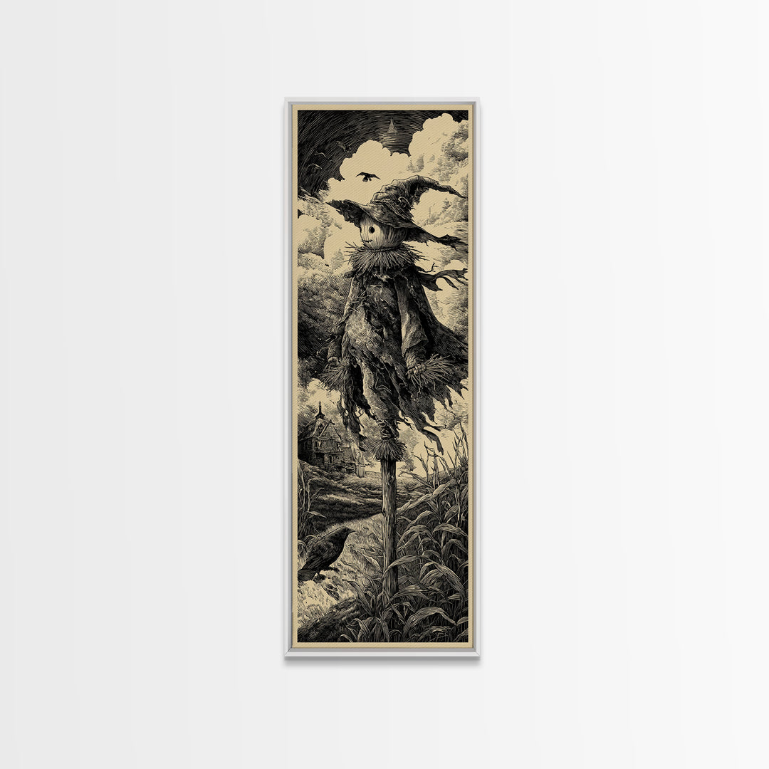 The Living Scarecrow, Gothic Engraving Art, Tall Narrow Wall Art, Gothic Horror Wall Art, Canvas Print, Halloween Wall Art