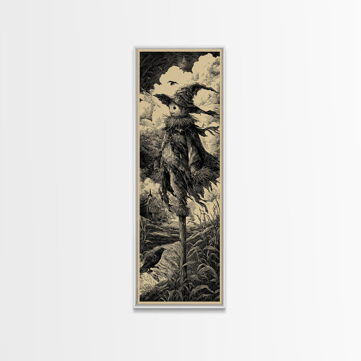 The Living Scarecrow, Gothic Engraving Art, Tall Narrow Wall Art, Gothic Horror Wall Art, Canvas Print, Halloween Wall Art