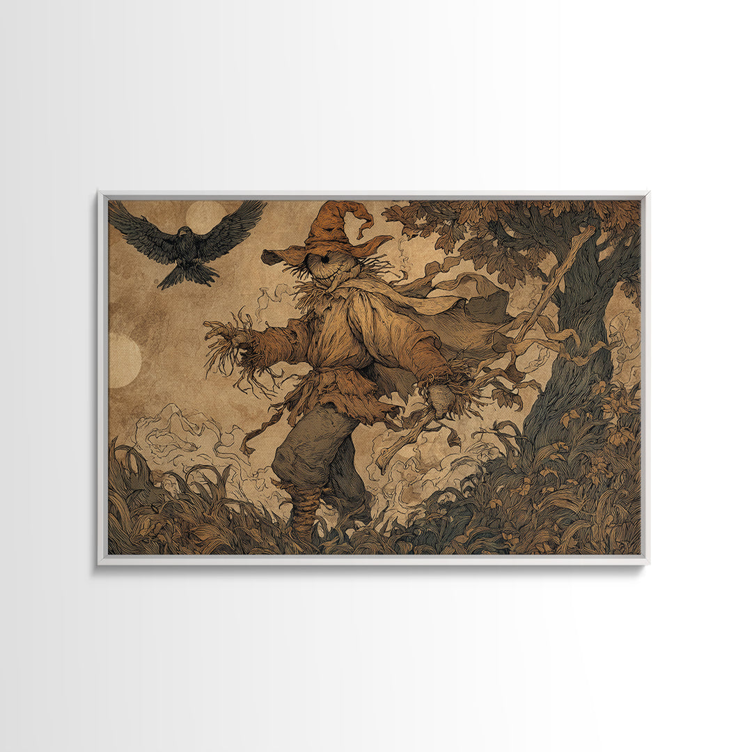 The Living Scarecrow, Gothic Storybook Art, Landscape Wall Art, Gothic Horror Wall Art, Framed Canvas Print, Halloween Wall Art