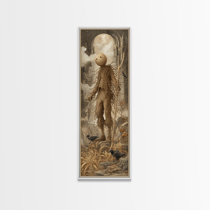 The Living Scarecrow, Surreal Apocalyptic Art, Tall Narrow Wall Art, Dark Fantasy Wall Art, Framed Canvas Print, Halloween Wall Art