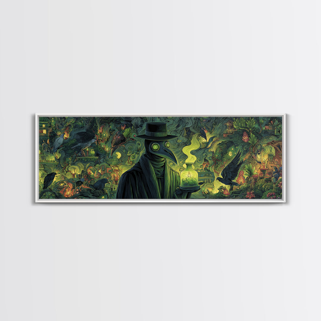 The Plague Doctor, Medieval Grotesque Art, Extra Wide Wall Art, Dark Fantasy Wall Art, Framed Canvas Print, Halloween Wall Art