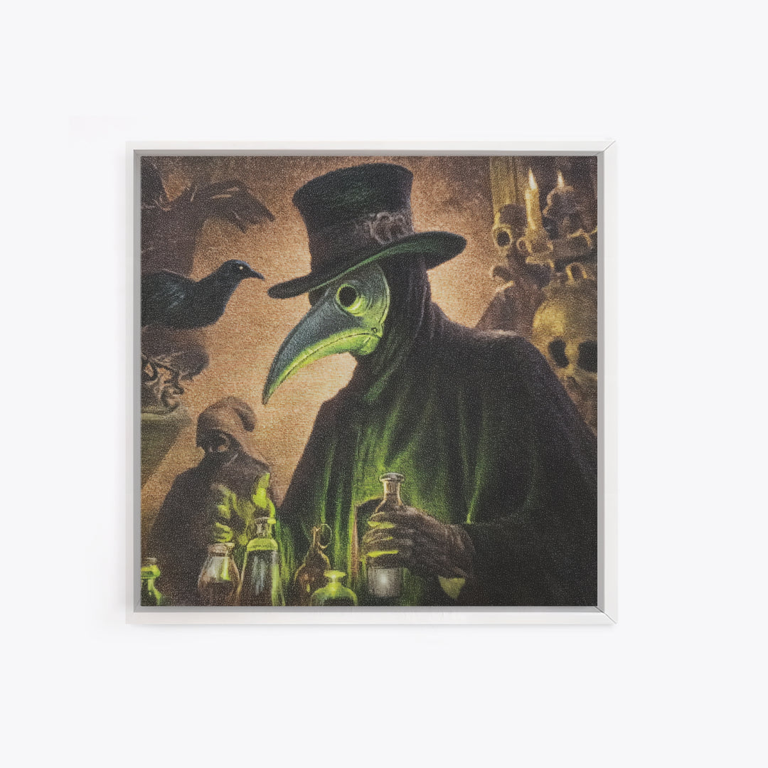 The Plague Doctor, Dark Symbolist Art, Square Wall Art, Dark Fantasy Wall Art, Framed Canvas Print, Halloween Wall Art