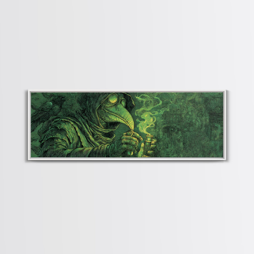 The Plague Doctor, Expressionist Nightmare Art, Extra Wide Wall Art, Dark Halloween Decor, Framed Canvas Print, Halloween Wall Art