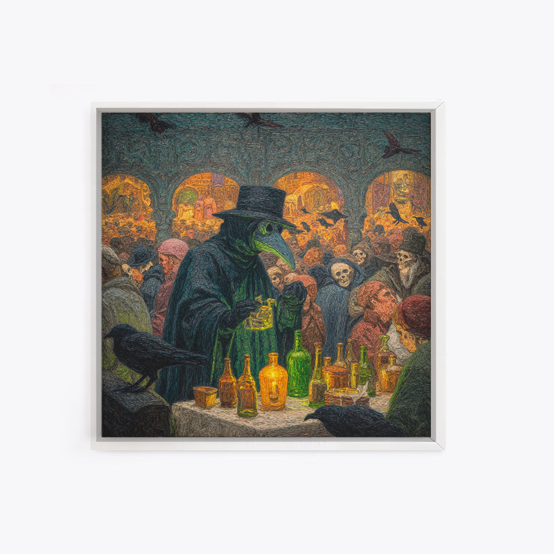 The Plague Doctor, Grotesque Carnival Art, Square Wall Art, Dark Halloween Decor, Canvas Print, Halloween Wall Art, Horror Wall Art