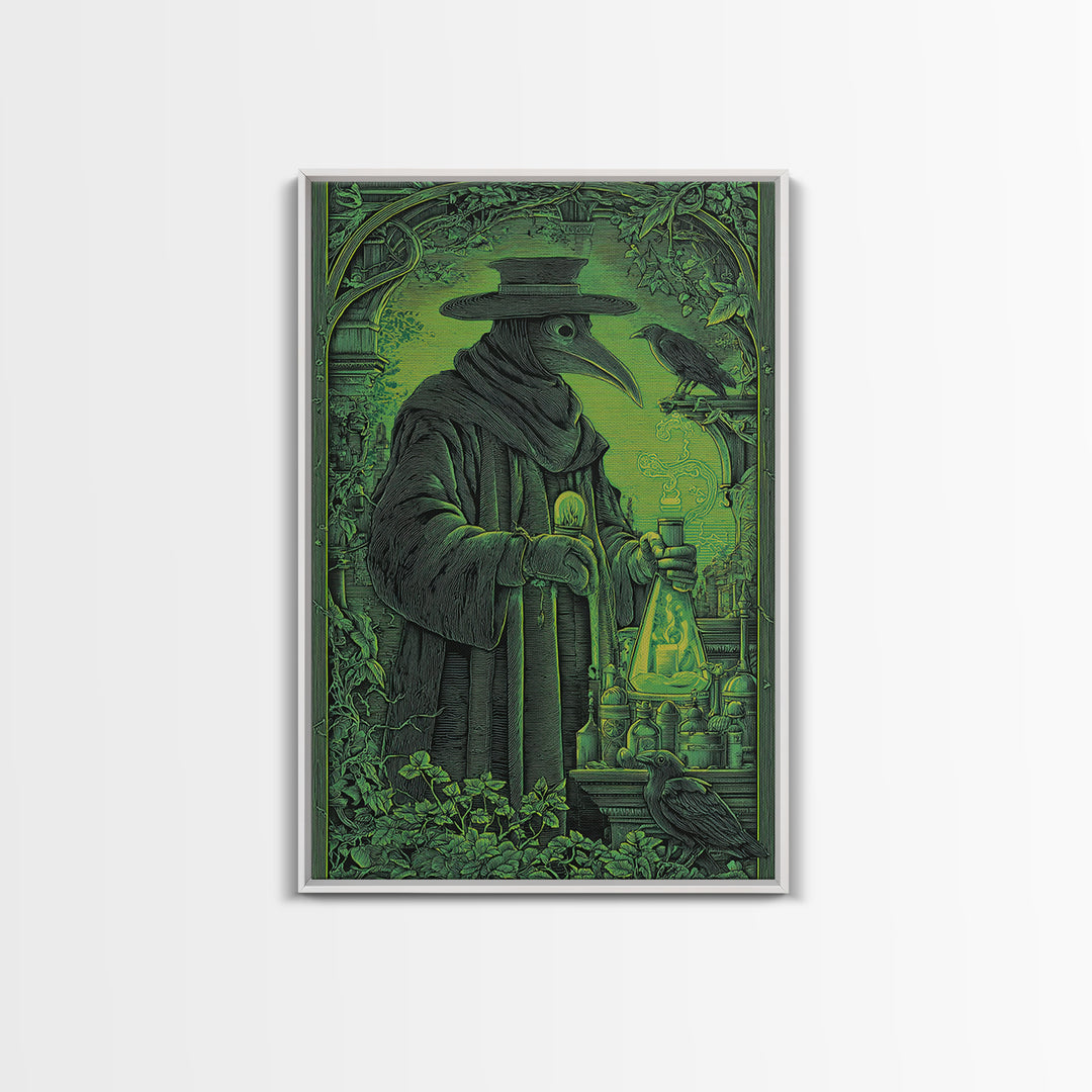 The Plague Doctor, Victorian Macabre Art, Vertical Wall Art, Gothic Horror Wall Art, Framed Canvas Print, Halloween Wall Art