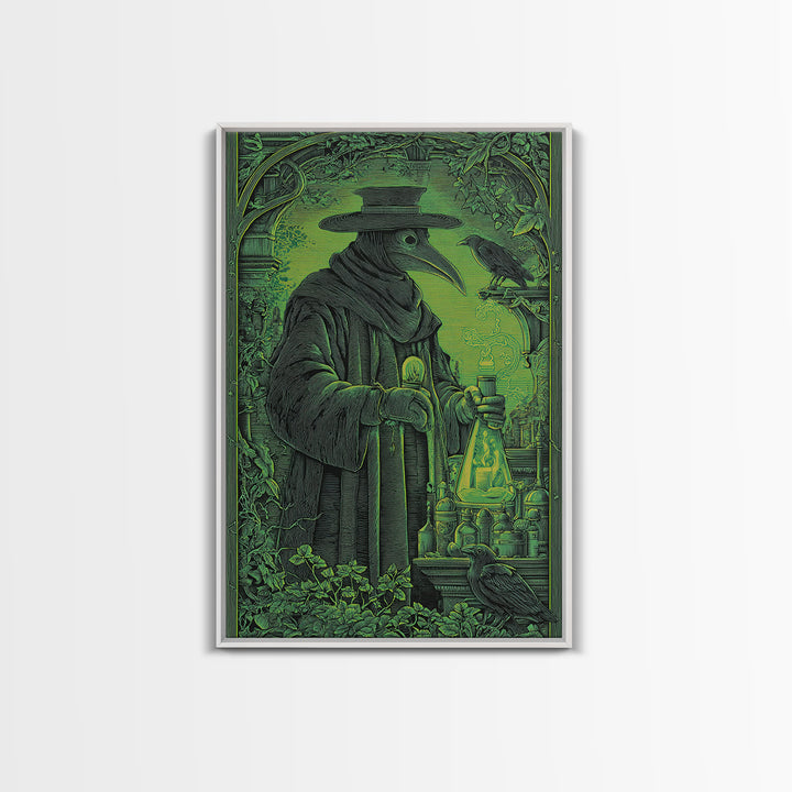 The Plague Doctor, Victorian Macabre Art, Vertical Wall Art, Gothic Horror Wall Art, Framed Canvas Print, Halloween Wall Art