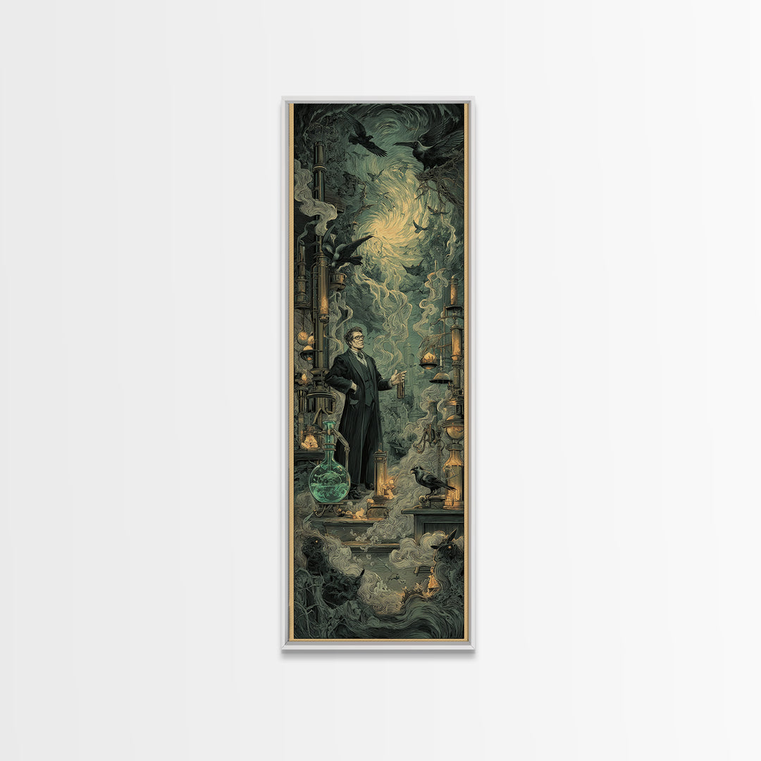 The Mad Alchemist, Gothic Engraving Art, Tall Narrow Wall Art, Gothic Horror Wall Art, Canvas Print, Halloween Wall Art