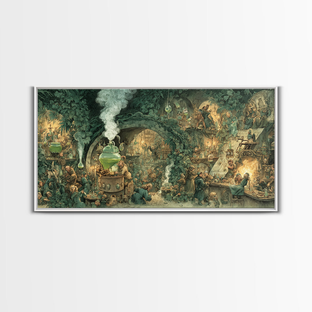 The Mad Alchemist, Northern Renaissance Horror, Wide Panoramic Art, Dark Halloween Decor, Framed Canvas Print, Halloween Wall Art