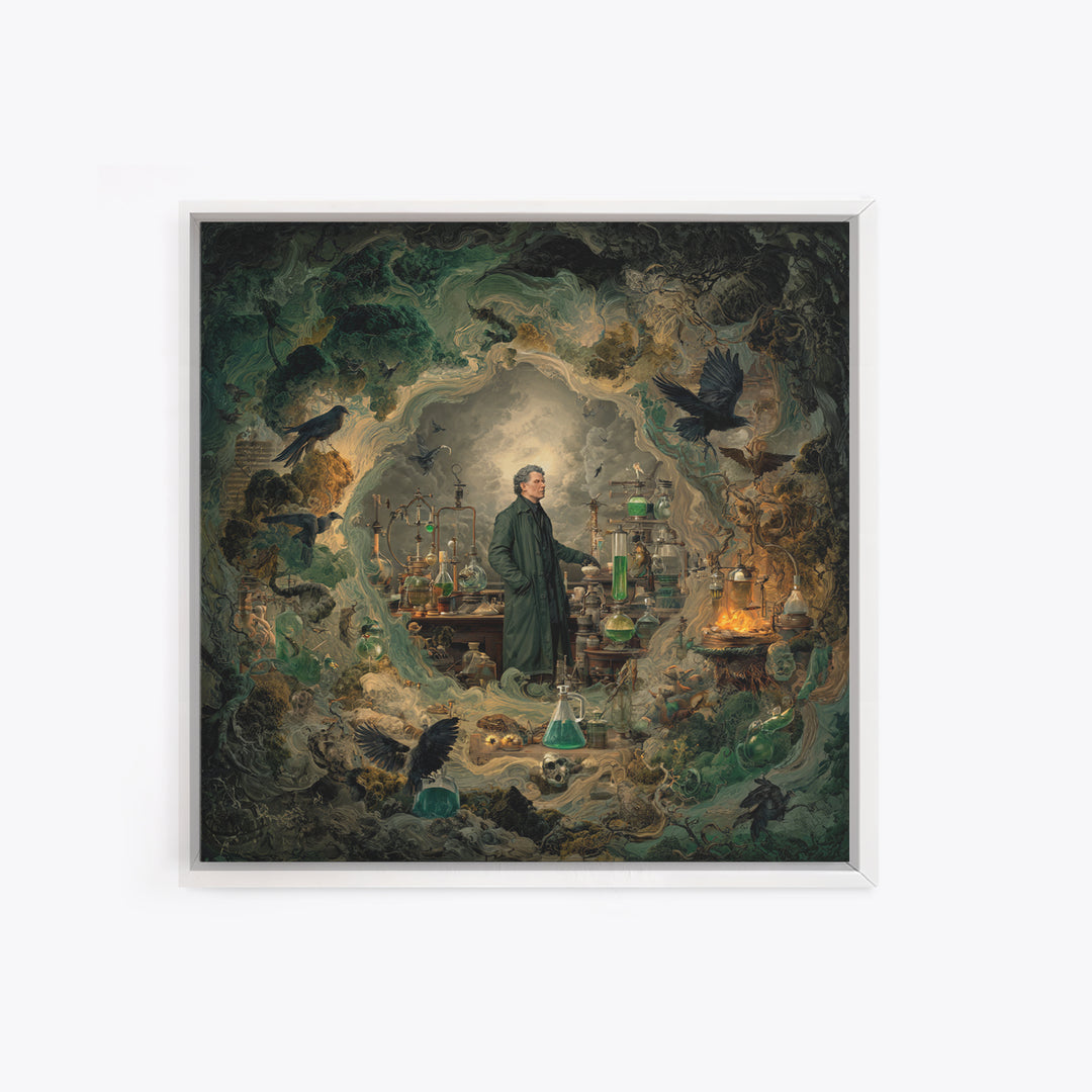 The Mad Alchemist, Baroque Witchcraft Art, Square Wall Art, Gothic Horror Wall Art, Canvas Print, Halloween Wall Art