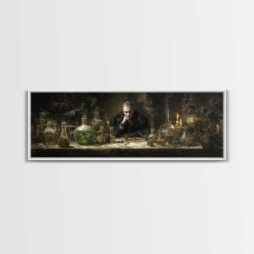 The Mad Alchemist, Dark Romantic Horror Art, Extra Wide Wall Art, Dark Fantasy Wall Art, Canvas Print, Halloween Wall Art
