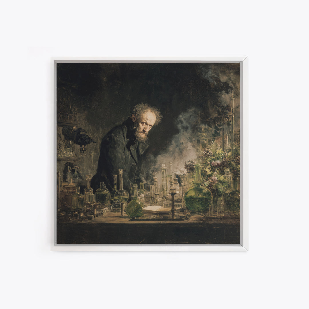 The Mad Alchemist, Symbolist Dream Art, Square Wall Art, Dark Fantasy Wall Art, Canvas Print, Halloween Wall Art, Spooky Wall Decor