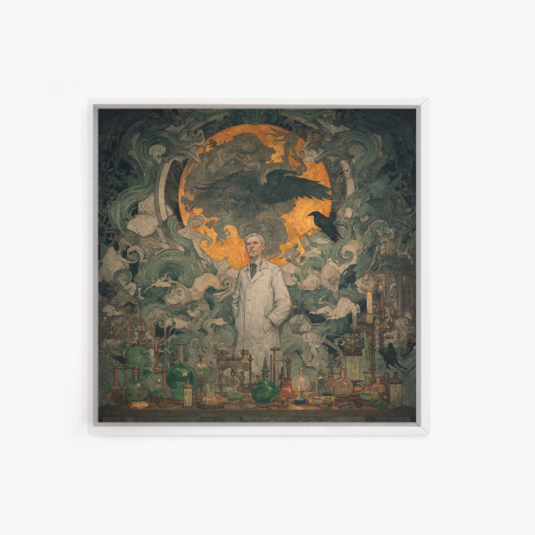 The Mad Alchemist, Dark Symbolist Art, Square Wall Art, Dark Fantasy Wall Art, Framed Canvas Print, Halloween Wall Art