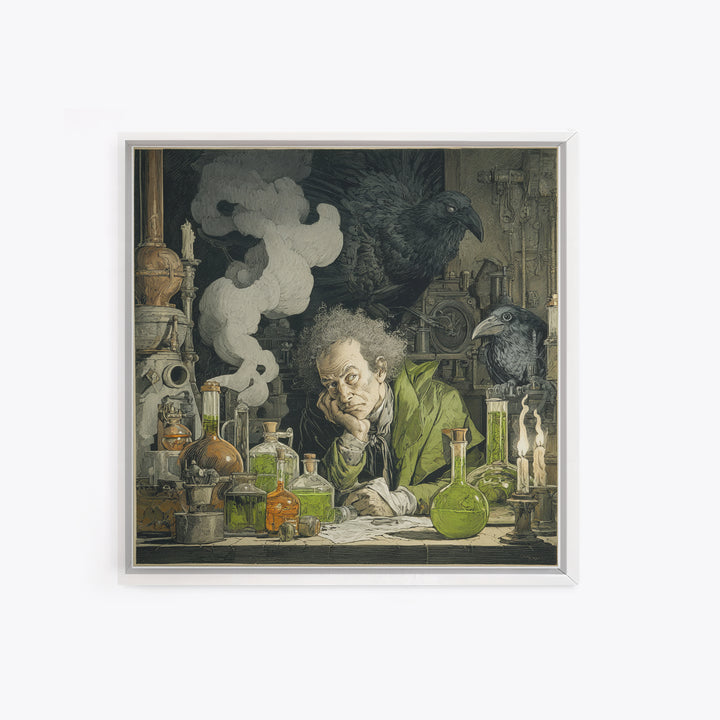 The Mad Alchemist, Symbolist Etching Art, Square Wall Art, Macabre Wall Art, Framed Canvas Print, Halloween Wall Art, Dark Fantasy Art