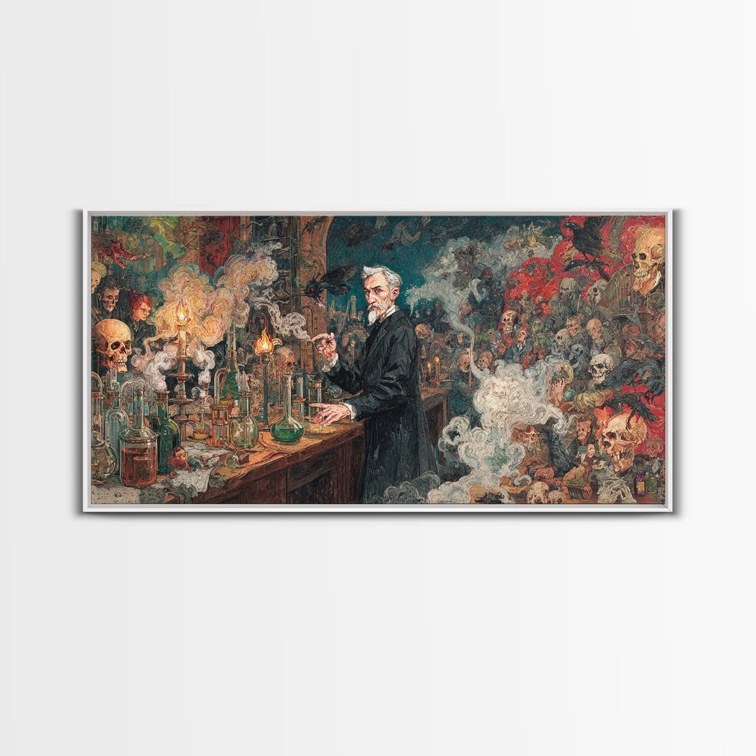 The Mad Alchemist, Grotesque Carnival Art, Wide Panoramic Art, Dark Fantasy Wall Art, Canvas Print, Halloween Wall Art, Halloween Decor