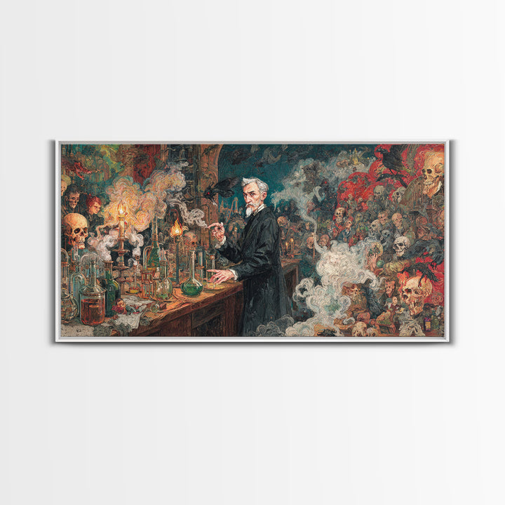 The Mad Alchemist, Grotesque Carnival Art, Wide Panoramic Art, Dark Fantasy Wall Art, Canvas Print, Halloween Wall Art, Halloween Decor