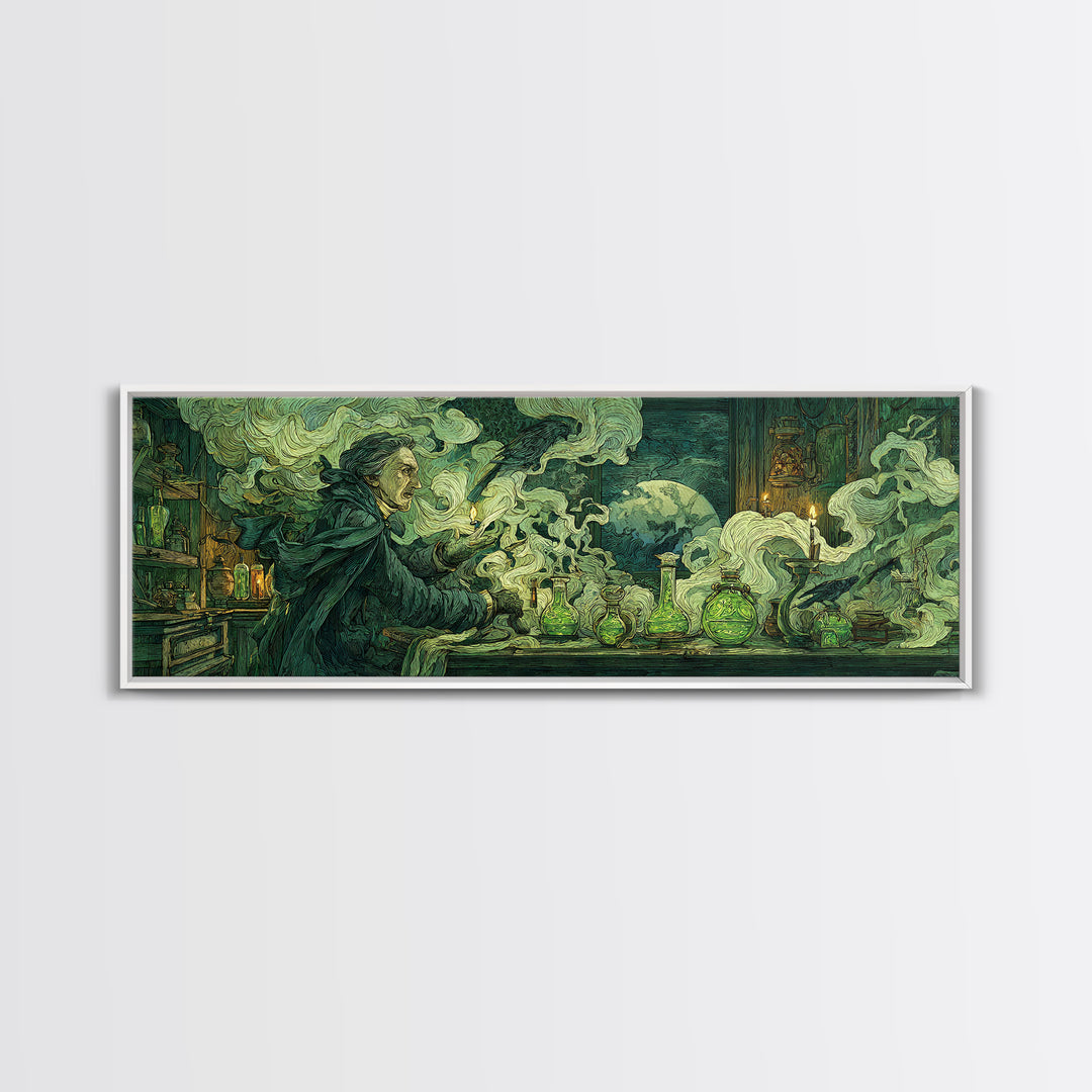 The Mad Alchemist, Expressionist Gothic Art, Extra Wide Wall Art, Macabre Wall Art, Framed Canvas Print, Halloween Wall Art