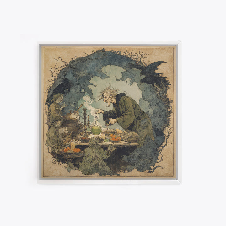 The Mad Alchemist, Gothic Storybook Art, Square Wall Art, Dark Fantasy Wall Art, Framed Canvas Print, Halloween Wall Art