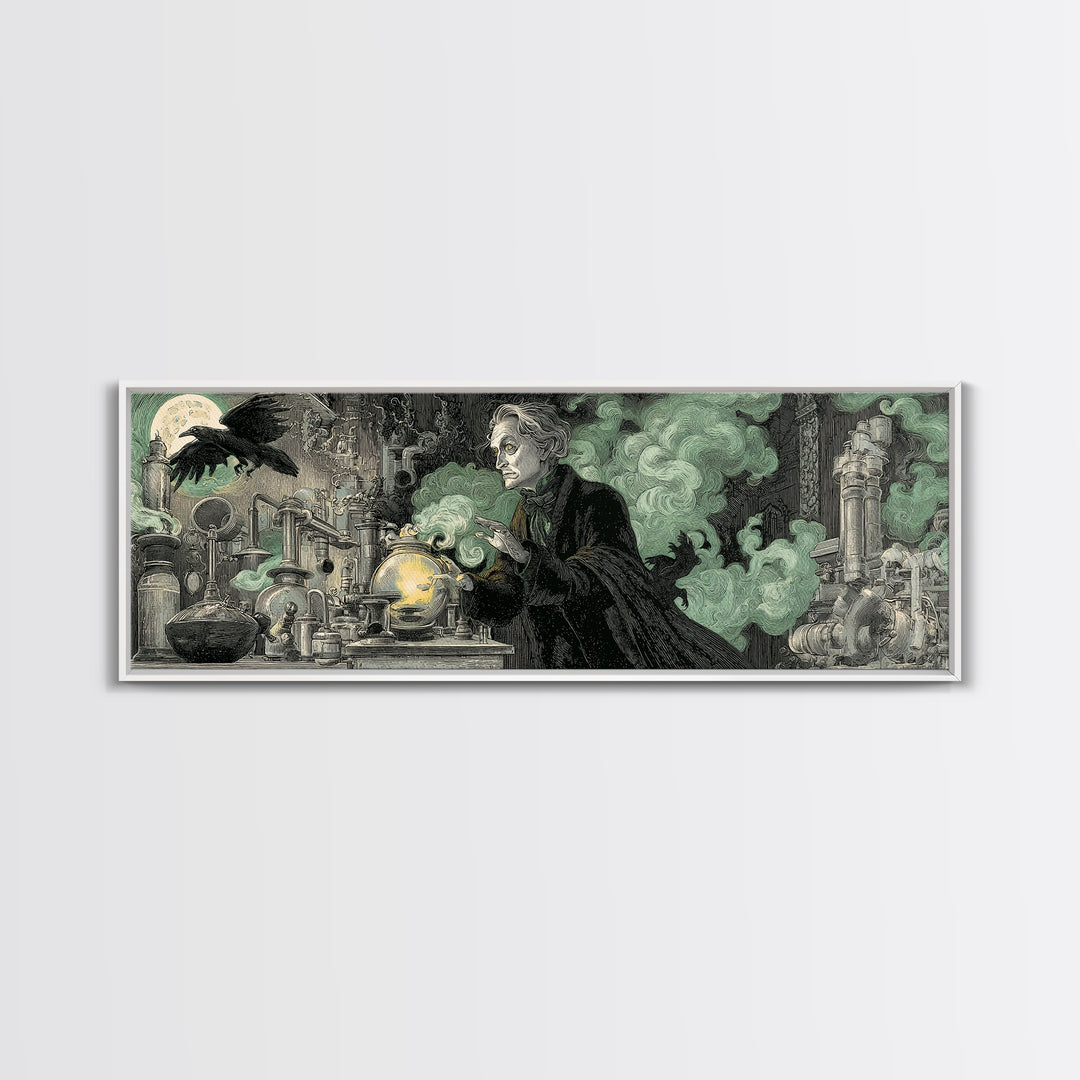 The Mad Alchemist, Victorian Macabre Art, Extra Wide Wall Art, Dark Halloween Decor, Canvas Print, Halloween Wall Art, Gothic Home Decor