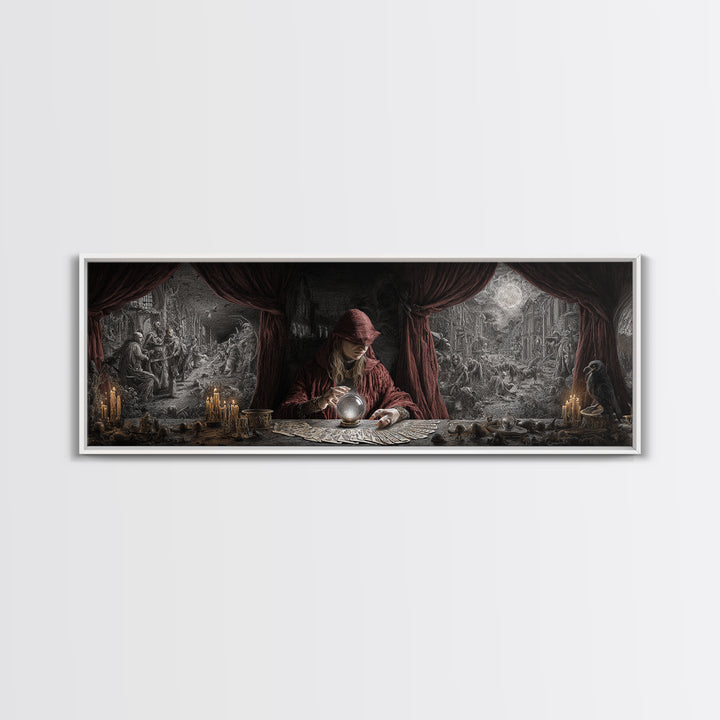The Midnight Fortune Teller, Medieval Grotesque Art, Extra Wide Wall Art, Dark Fantasy Wall Art, Framed Canvas Print, Halloween Decor