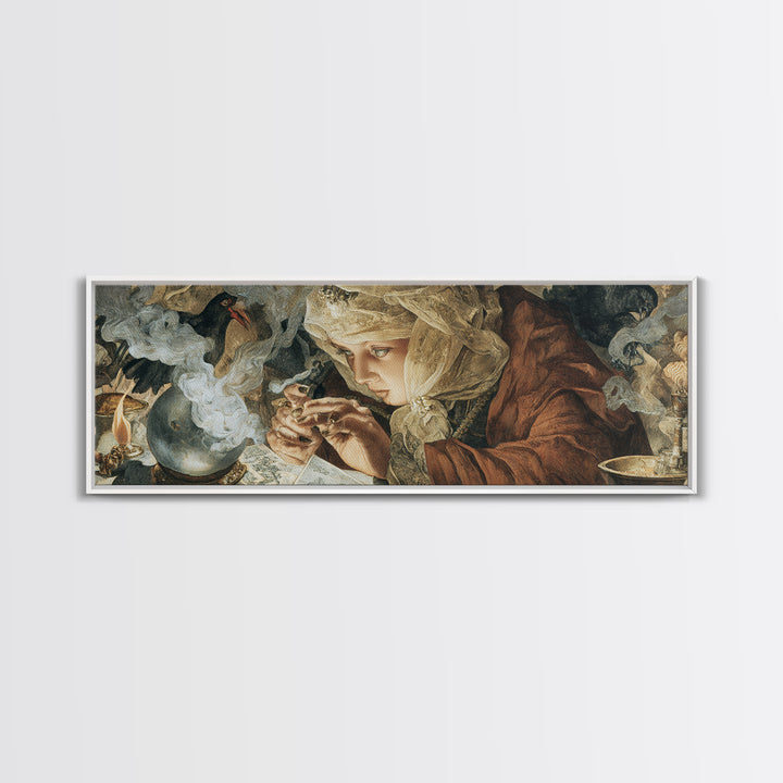 The Midnight Fortune Teller, Dark Renaissance Art, Extra Wide Wall Art, Gothic Horror Wall Art, Canvas Print, Halloween Wall Art