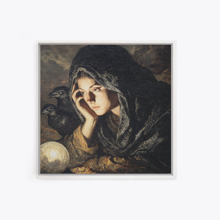 The Midnight Fortune Teller, Baroque Witchcraft Art, Square Wall Art, Macabre Wall Art, Canvas Print, Halloween Wall Art