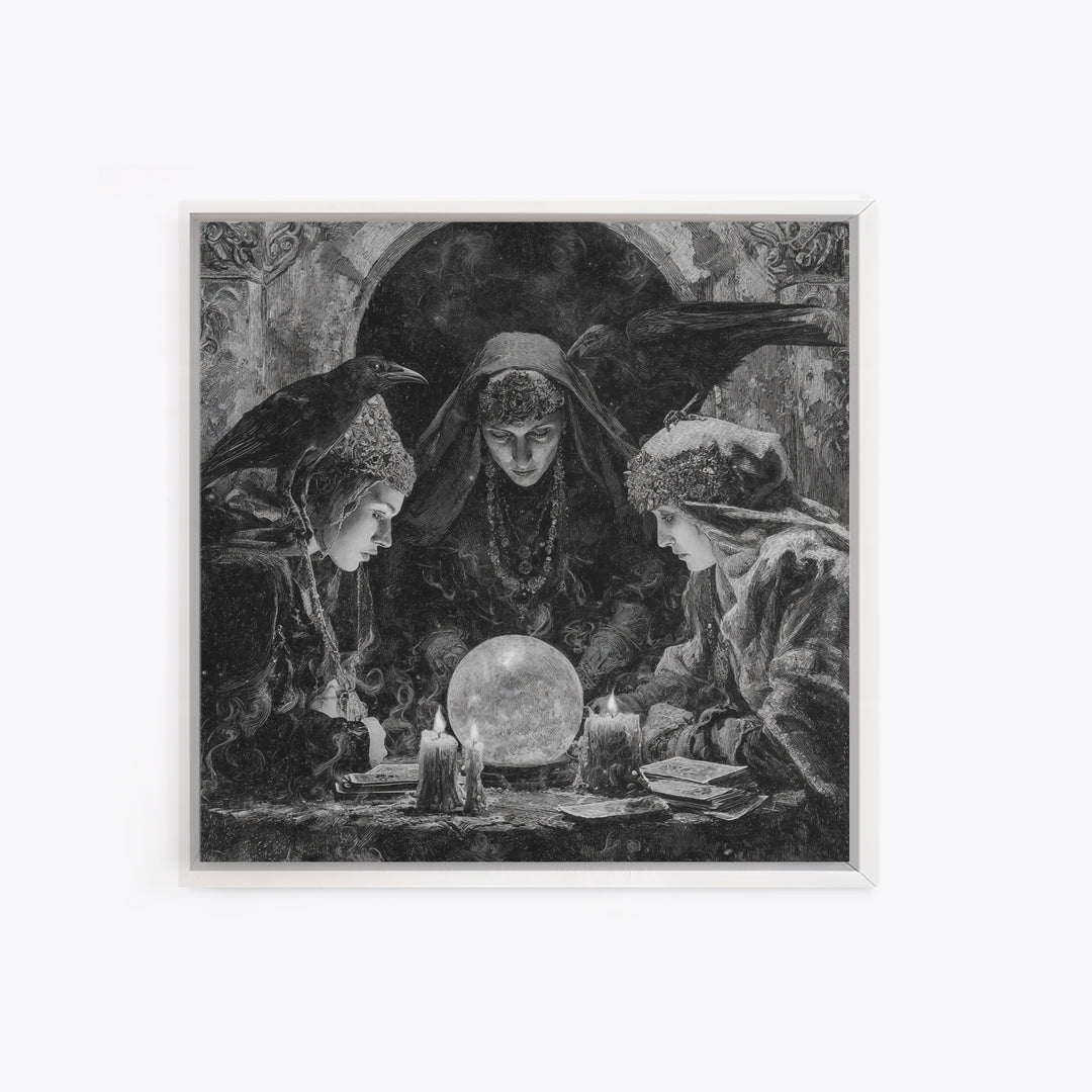 The Midnight Fortune Teller, Dark Romantic Horror Art, Square Wall Art, Macabre Wall Art, Canvas Print, Halloween Wall Art